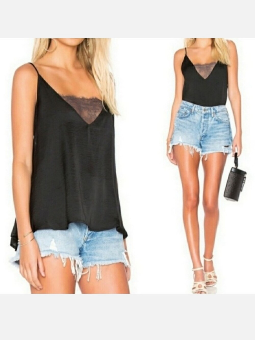 Free People Black Lace-Trim V-Neck Cami Top - Women